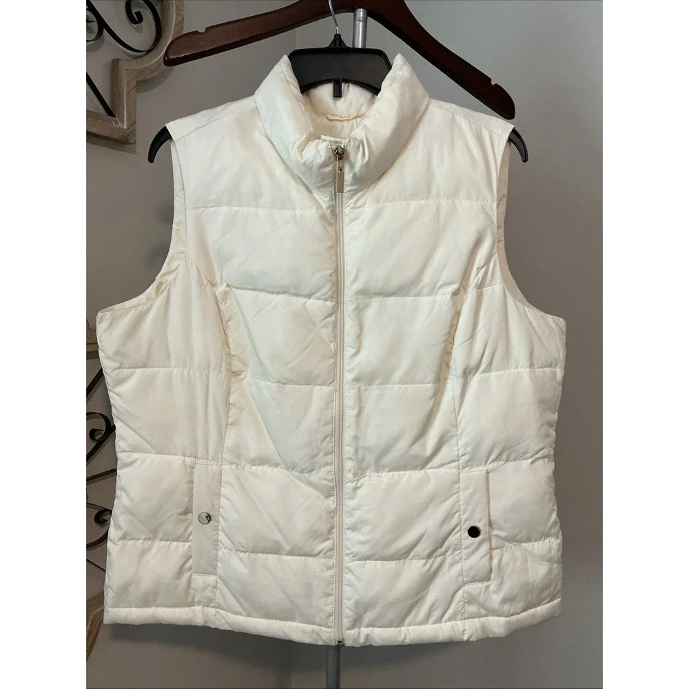 CHARTER CLUB Ivory Quilted‎ Puffer Pockets Zip Lightweight Vest Sz Petite XL